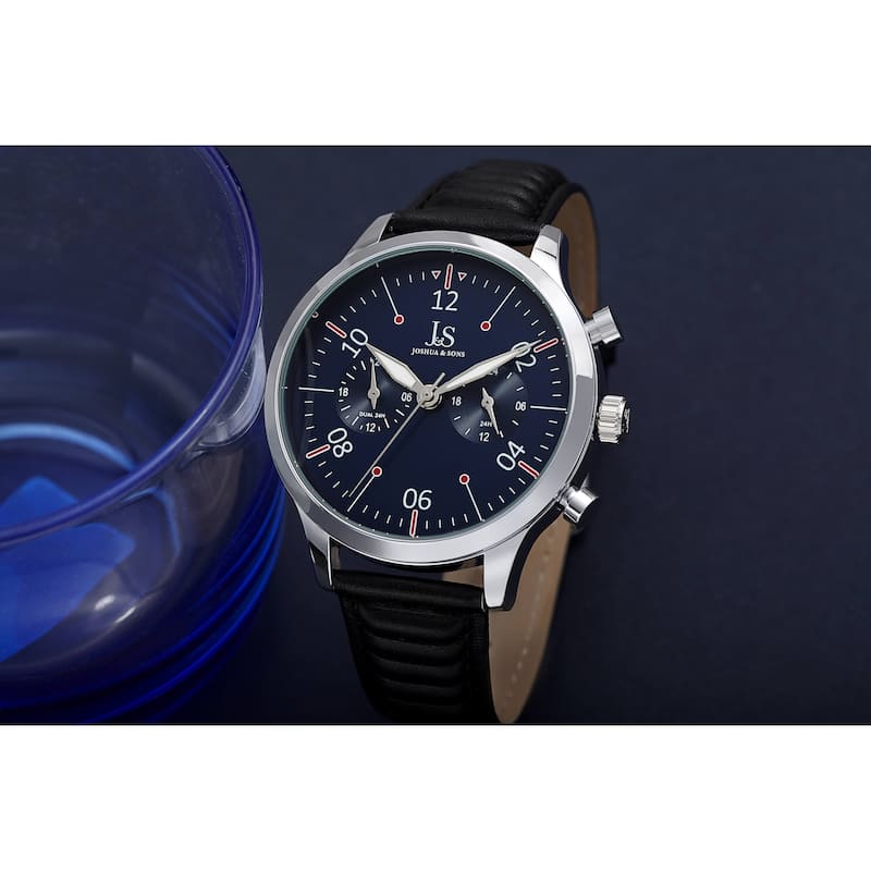 Joshua & Sons Men's Quartz 24 Hour Ridged Leather Strap Watch