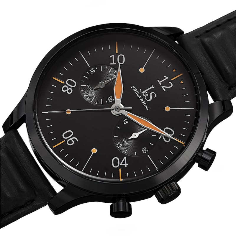 Joshua & Sons Men's Quartz 24 Hour Ridged Leather Strap Watch - Black