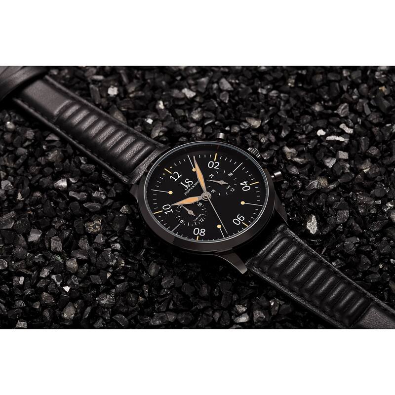 Joshua & Sons Men's Quartz 24 Hour Ridged Leather Strap Watch