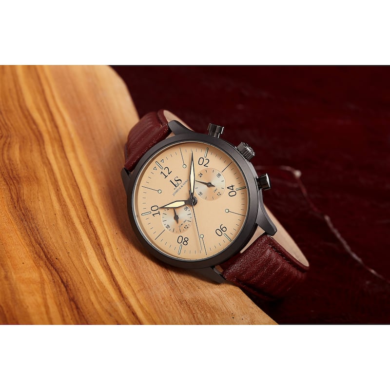 Joshua & Sons Men's Quartz 24 Hour Ridged Leather Strap Watch