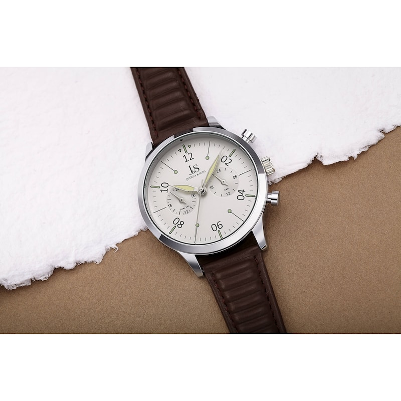 Joshua & Sons Men's Quartz 24 Hour Ridged Leather Strap Watch