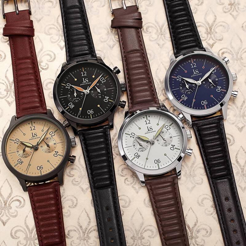 Joshua & Sons Men's Quartz 24 Hour Ridged Leather Strap Watch