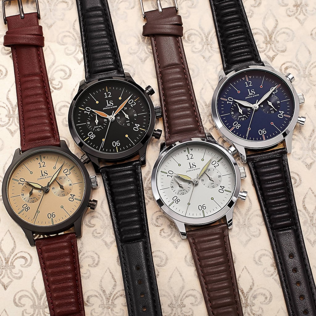 Joshua & Sons Men's Quartz 24 Hour Ridged Leather Strap Watch