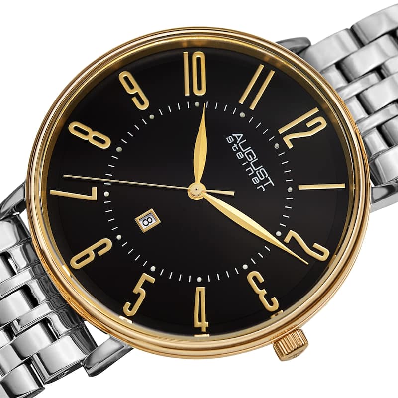 August Steiner Men's Chic Radiant Date Stainless Steel Link Bracelet - Rose - Gold