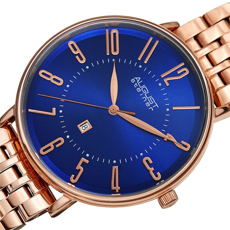 August Steiner Men's Chic Radiant Date Stainless Steel Link Bracelet - Rose - Rose