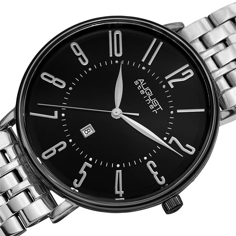 August Steiner Men's Chic Radiant Date Stainless Steel Link Bracelet - Rose - Black