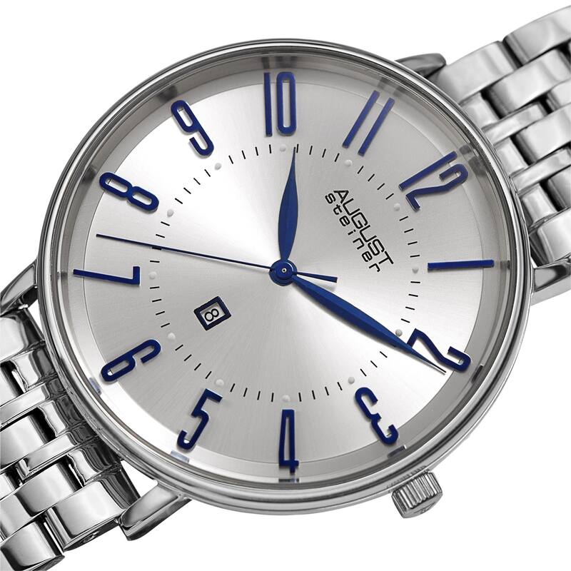August Steiner Men's Chic Radiant Date Stainless Steel Link Bracelet - Rose - Silver