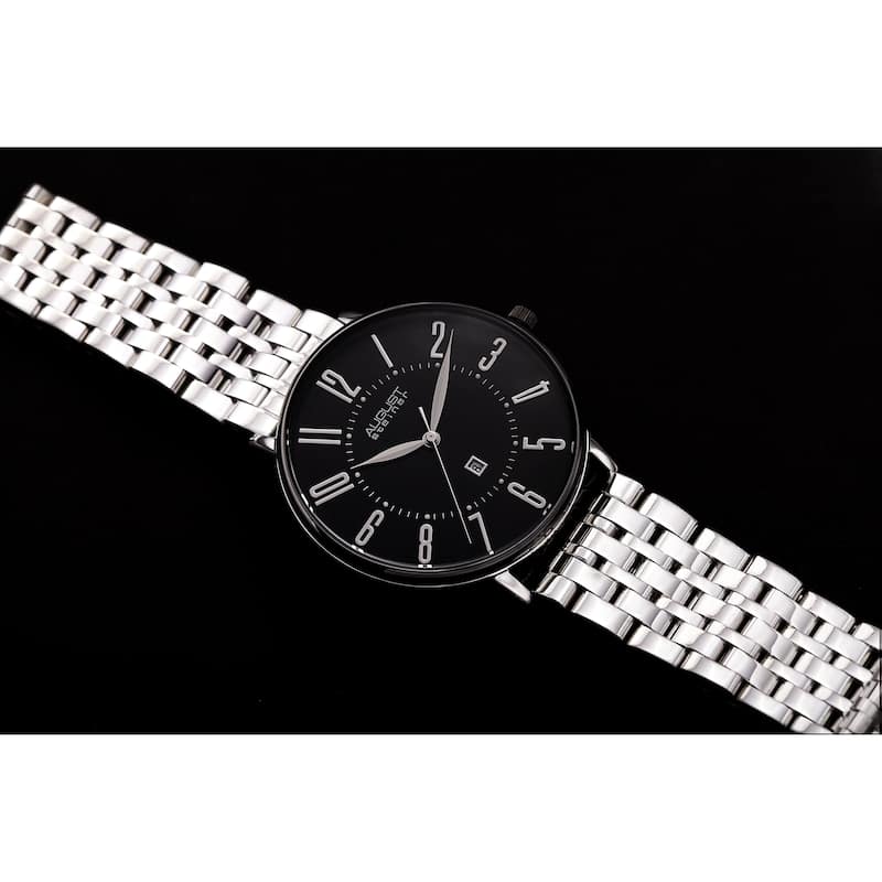 August Steiner Men's Chic Radiant Date Stainless Steel Link Bracelet - Rose