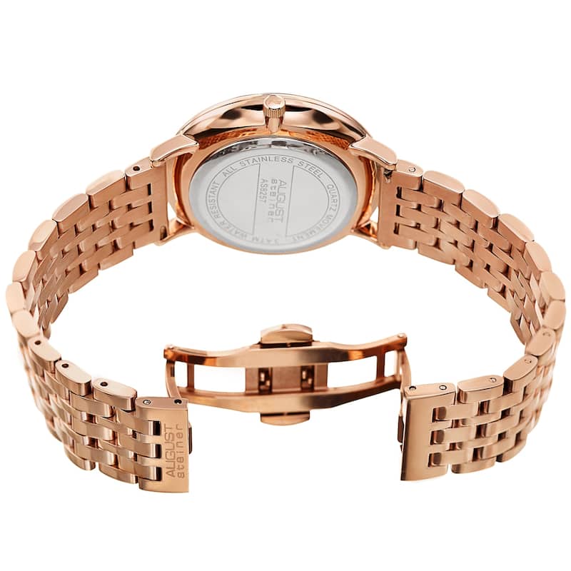 August Steiner Men's Chic Radiant Date Stainless Steel Link Bracelet - Rose