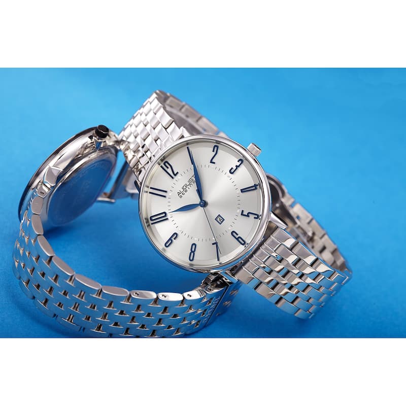 August Steiner Men's Chic Radiant Date Stainless Steel Link Bracelet - Rose