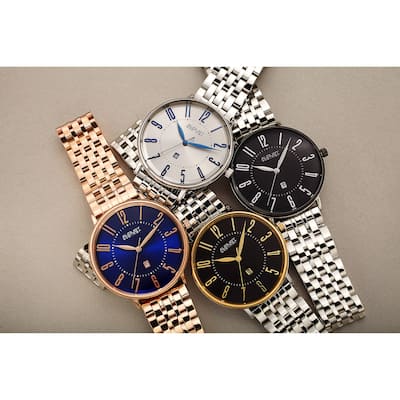 August Steiner Men's Chic Radiant Date Stainless Steel Link Bracelet - Rose