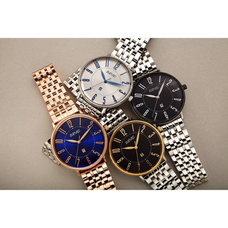 August Steiner Men's Chic Radiant Date Stainless Steel Link Bracelet - Rose