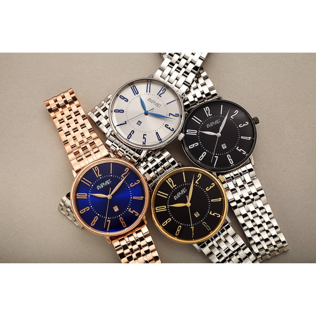 August Steiner Men's Chic Radiant Date Stainless Steel Link Bracelet - Rose