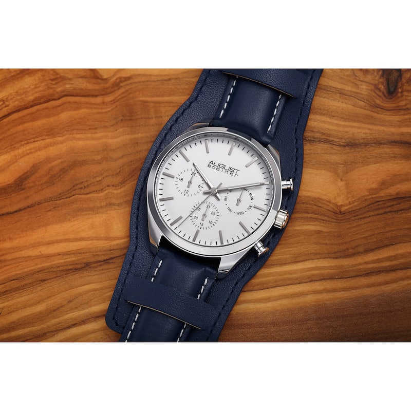 August Steiner Men's Date Leather Removable Cuff Strap Watch - Black