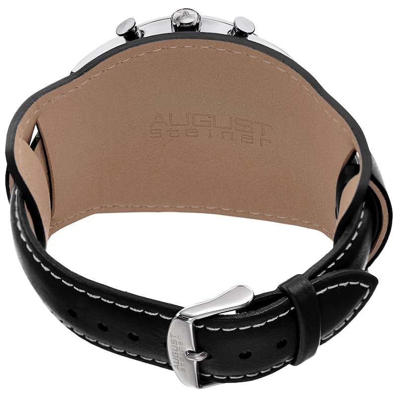 August Steiner Men's Date Leather Removable Cuff Strap Watch - Black