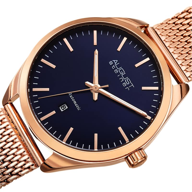 August Steiner Men's Automatic Stainless Steel Mesh Strap Watch - Black - Rose