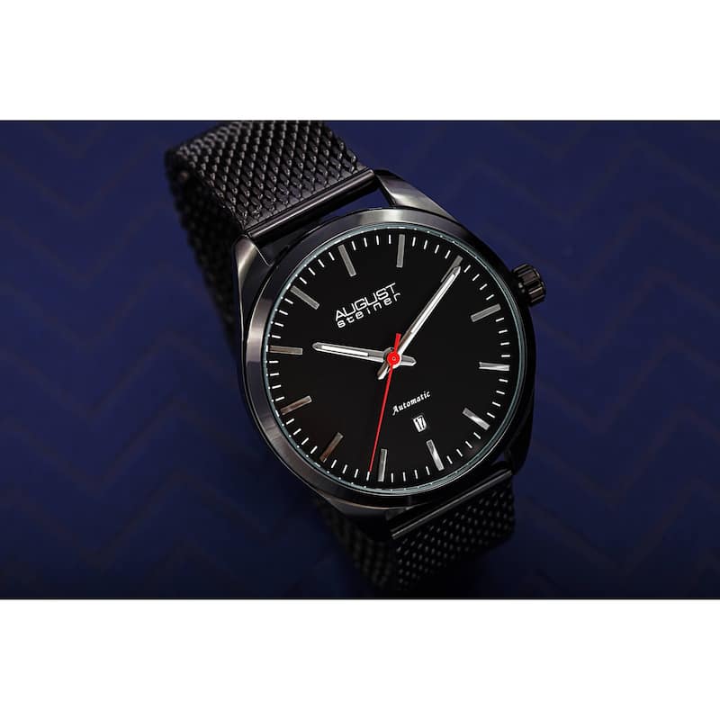 August Steiner Men's Automatic Stainless Steel Mesh Strap Watch - Black