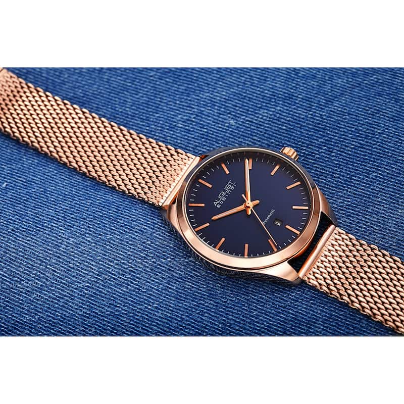 August Steiner Men's Automatic Stainless Steel Mesh Strap Watch - Black