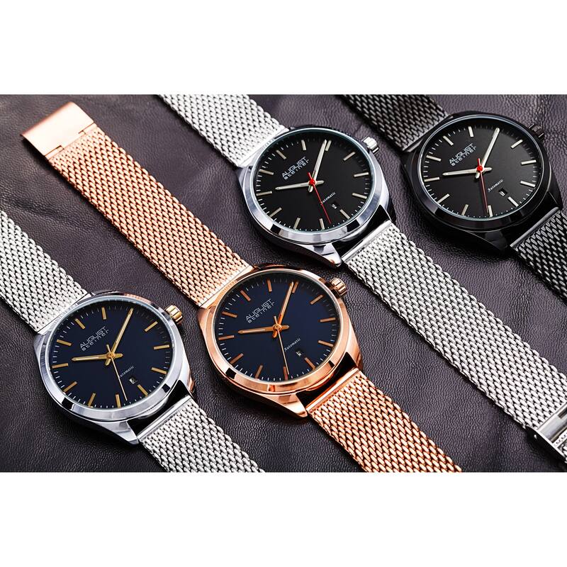 August Steiner Men's Automatic Stainless Steel Mesh Strap Watch - Black