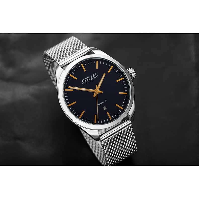 August Steiner Men's Automatic Stainless Steel Mesh Strap Watch - Black