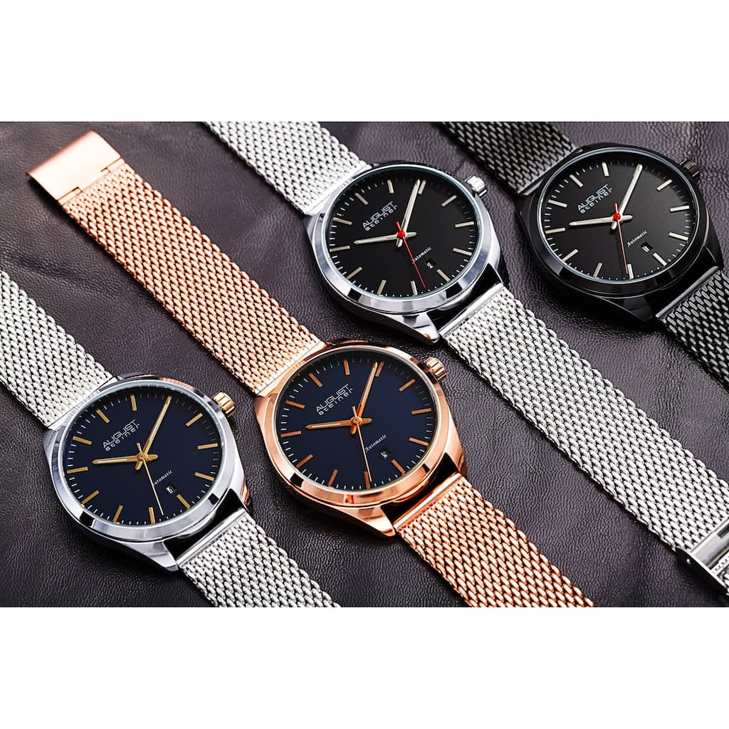 August Steiner Men's Automatic Stainless Steel Mesh Strap Watch - Black