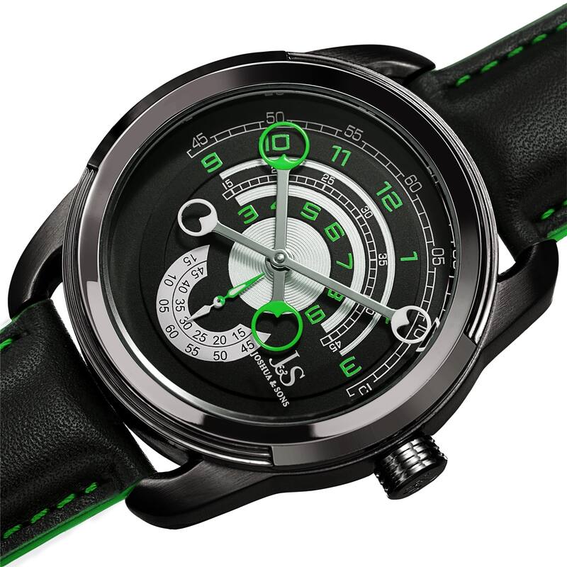 Joshua & Sons Men's Unique Retrograde Arch-Themed Leather Strap Watch