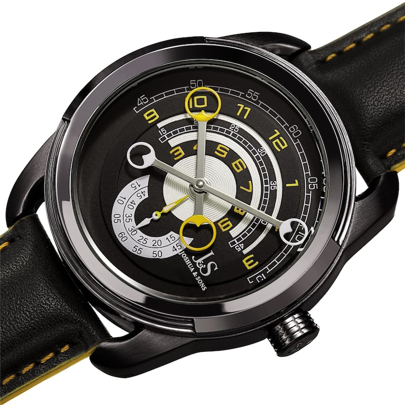 Joshua & Sons Men's Unique Retrograde Arch-Themed Leather Strap Watch