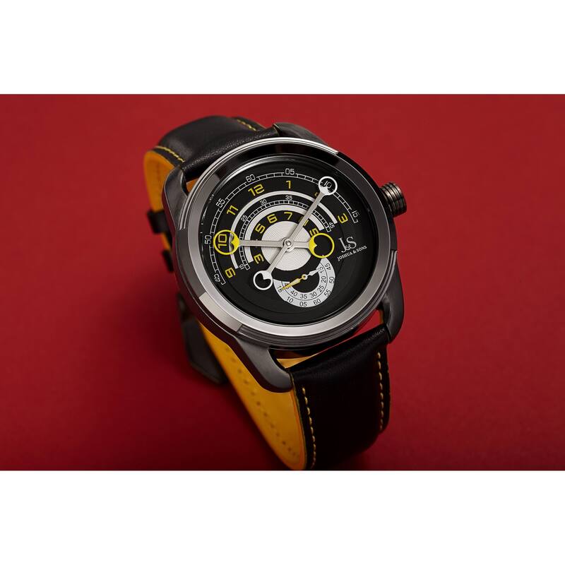 Joshua & Sons Men's Unique Retrograde Arch-Themed Leather Strap Watch