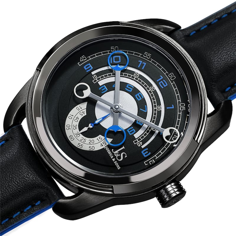 Joshua & Sons Men's Unique Retrograde Arch-Themed Leather Strap Watch - Blue