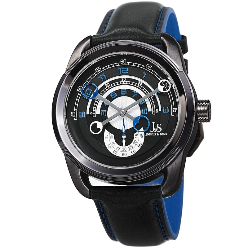 Joshua & Sons Men's Unique Retrograde Arch-Themed Leather Strap Watch