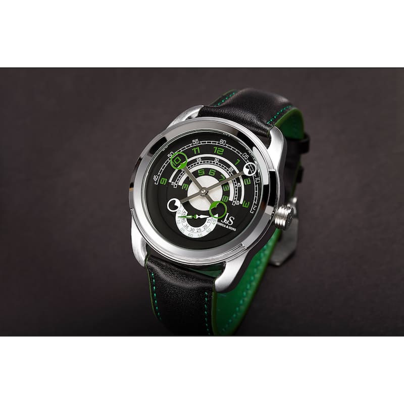 Joshua & Sons Men's Unique Retrograde Arch-Themed Leather Strap Watch