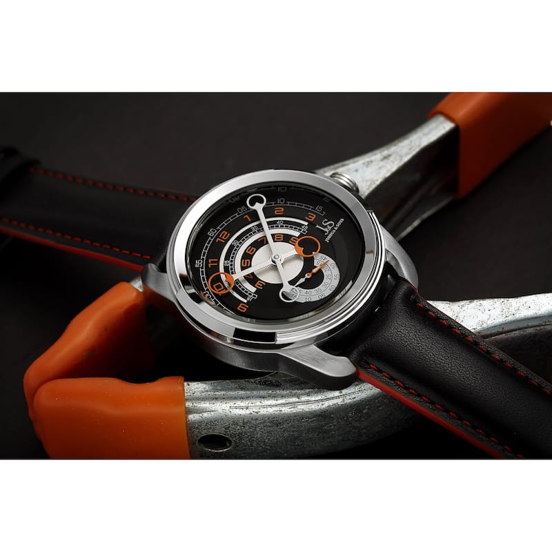 Joshua & Sons Men's Unique Retrograde Arch-Themed Leather Strap Watch