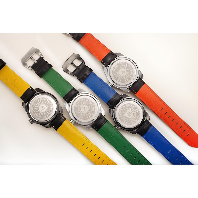 Joshua & Sons Men's Unique Retrograde Arch-Themed Leather Strap Watch