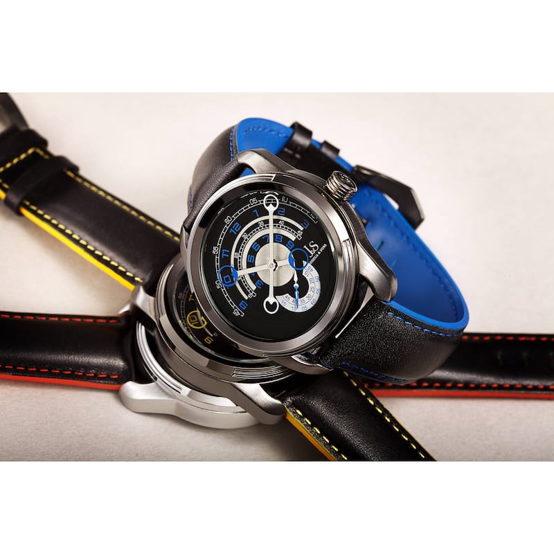 Joshua & Sons Men's Unique Retrograde Arch-Themed Leather Strap Watch