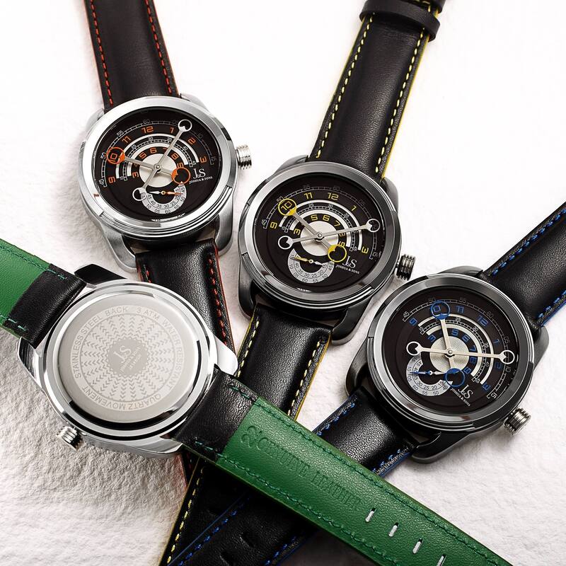 Joshua & Sons Men's Unique Retrograde Arch-Themed Leather Strap Watch