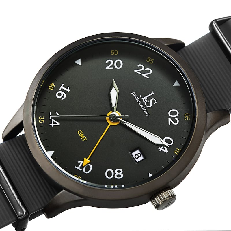 Joshua & Sons Sporty Men's GMT Flexible Textured Strap Watch - Black