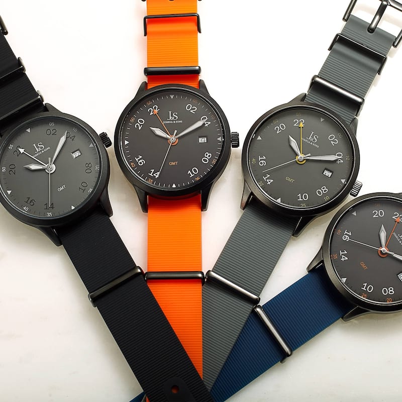 Joshua & Sons Sporty Men's GMT Flexible Textured Strap Watch - Black