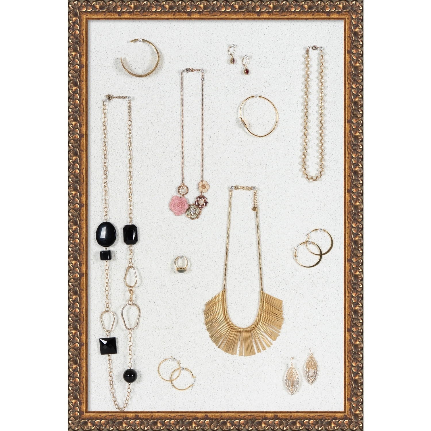 Framed Jewelry Organizer Antique Bronze Wood White ...