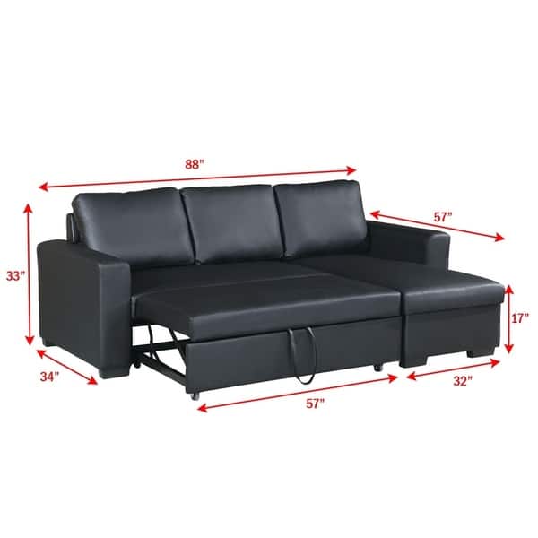 Bobkona Parker Faux Leather 2 Piece Sectional With Pull Out Faux Leather 2 Piece Sectional