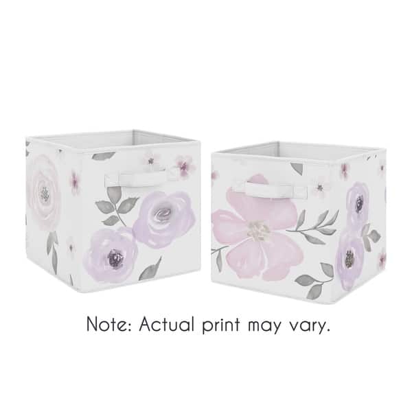 slide 2 of 2, Sweet Jojo Designs Lavender Purple, Pink, Grey and White Watercolor Floral Collection Storage Bins