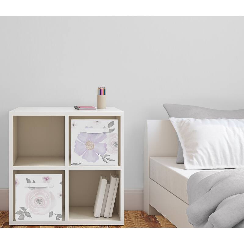 Sweet Jojo Designs Lavender Purple, Pink, Grey and White Watercolor Floral Collection Storage Bins