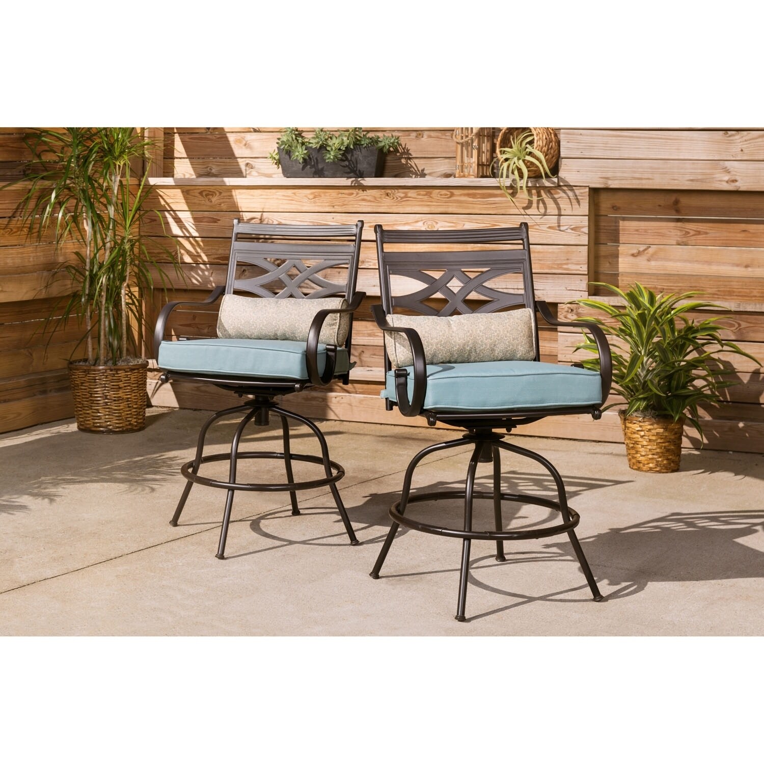 Shop Black Friday Deals On Hanover Montclair 5 Piece High Dining Patio Set In Ocean Blue With 4 Swivel Chairs And A 33 In Counter Height Dining Table Overstock 27278755