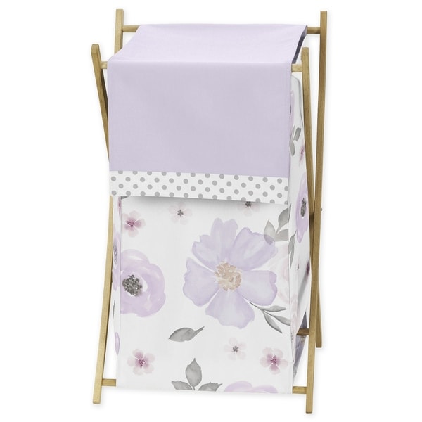 Sweet Jojo Designs Lavender Purple, Pink, Grey and White Watercolor Floral Collection Laundry Hamper