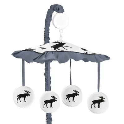 Sweet Jojo Designs Rustic Patch Collection Blue, Tan, and Black Woodland Plaid and Moose Musical Crib Mobile