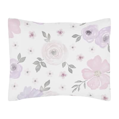 Sweet Jojo Designs Lavender Purple, Pink, Grey and White Watercolor Floral Collection Standard Pillow Sham