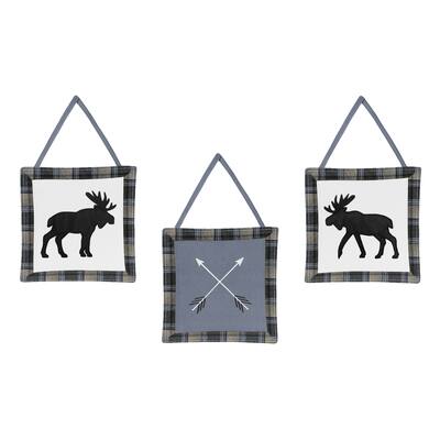 Sweet Jojo Designs Blue, Tan and Black Woodland Plaid and Arrow Rustic Patch Collection Wall Hangings (Set of 3)