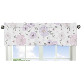 Sweet Jojo Designs Lavender Purple, Pink, Grey and White Watercolor Floral Collection Window Curtain Valance