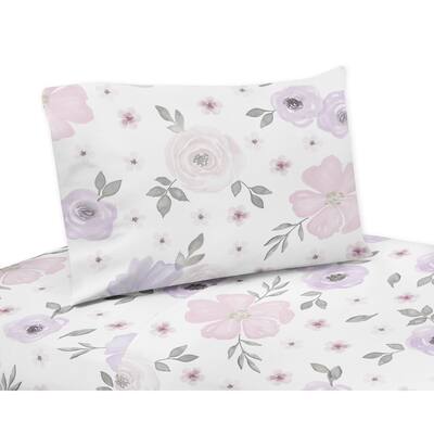 Sweet Jojo Designs Lavender Purple, Pink, Grey and White Watercolor Floral Collection 3-piece Twin Sheet Set