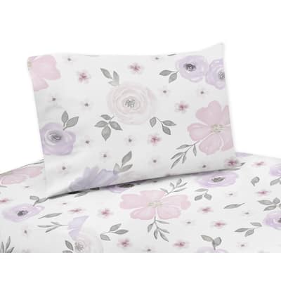 Sweet Jojo Designs Lavender Purple, Pink, Grey and White Watercolor Floral Collection 3-piece Twin Sheet Set