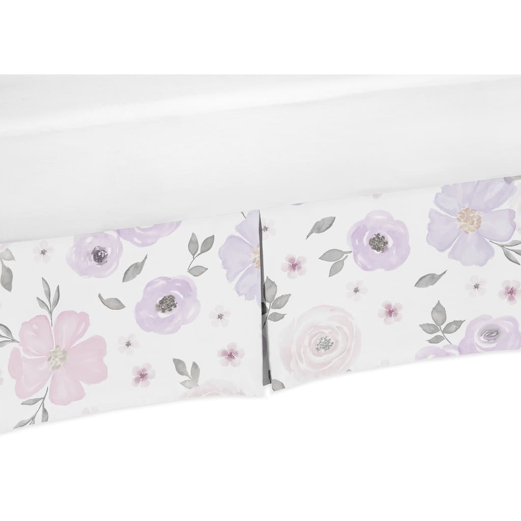 Sweet Jojo Designs Lavender Purple, Pink, Grey and White Watercolor Floral Girl Collection Crib Bed Skirt